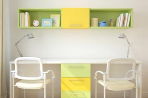 A child's homework station with two seating spots